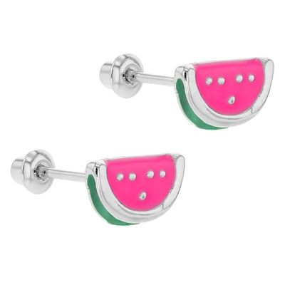 Silber rosa und grün schmelzend Wassermelone Kinder schrauben Ohrring für Geschenke Gelegenheit