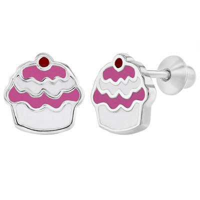 Cupcake Rosa Emaille 925 Sterling Silber Schraube Zurück Kinder Ohrringe Schmuck