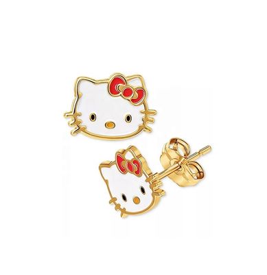 18K Goldbeschichtete Hello Kitty Emaille Stud Ohrringe für Mädchen in 925 Sterling Silber