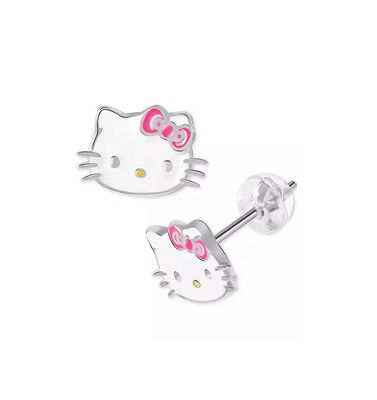 18K Goldbeschichtete Hello Kitty Emaille Stud Ohrringe für Mädchen in 925 Sterling Silber