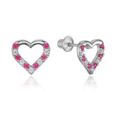 Mikro-Inserte-Herz-Rose-Schraub-Rück-Ohrringe für Kinder in 925 Sterling Silber