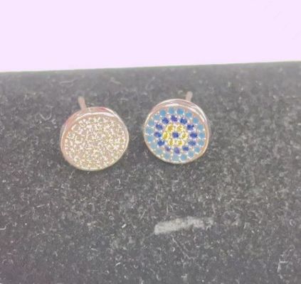 ZIRCON Circle 18K Goldplattiert Handgefertigt Micron Pave CZ Auge Turkiye Design Stud Ohrring 925 Sterling Silber