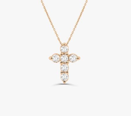 Druzy Stein Diamantkreuz Halskette Runde Brillante Schnitt 925 Silberkreuz Anhänger