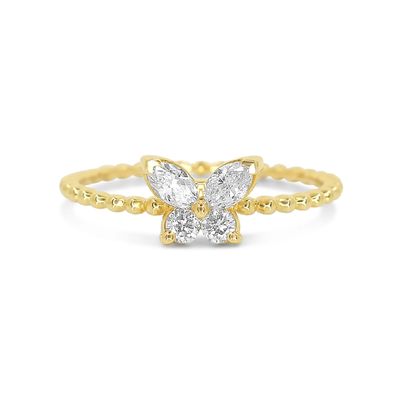 925 Sterling Silber Damenring mit handgefertigter 18K Goldkugel und Marquise Butterfly