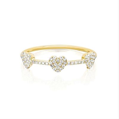 18K-Goldplattiert 925 Sterling Silber 3 Micro Pave Herzring für Frauen und Elegant