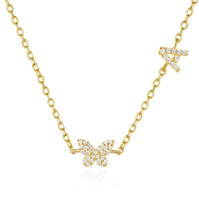 Halskette Mini 18K Gold Weiß Mikron Pave CZ Butterfly 925 Sterling Silber Anhänger