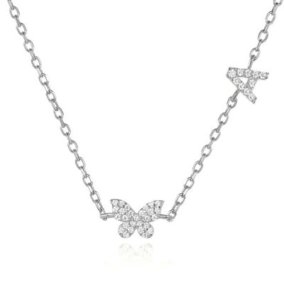 Halskette Mini 18K Gold Weiß Mikron Pave CZ Butterfly 925 Sterling Silber Anhänger