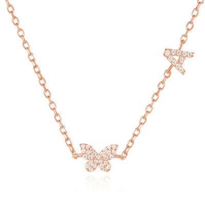 Halskette Mini 18K Gold Weiß Mikron Pave CZ Butterfly 925 Sterling Silber Anhänger