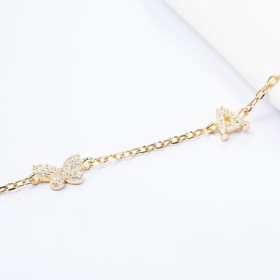 Halskette Mini 18K Gold Weiß Mikron Pave CZ Butterfly 925 Sterling Silber Anhänger