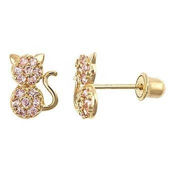 Schmuckart Ohrringe YCE6799 Pink CZ Cat Stud Ohrringe für kleine Mädchen Schraubrücken