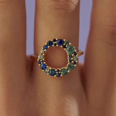 18K Goldblase, mehrfarbiger Saphir, Kubikzirkon, 925 Sterling Silber, Damenring