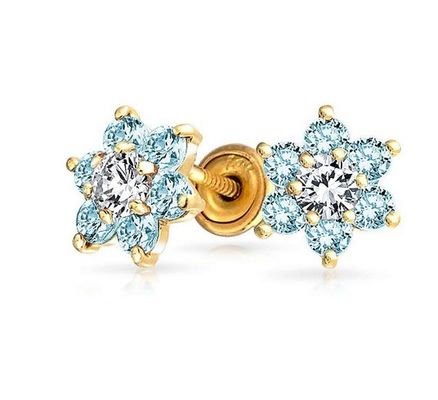 Blume Amethyst CZ Geburtsstein Baby Mädchen 925 Sterling Silber Schrauben Rücken Stud Ohrringe
