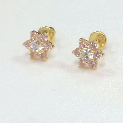 Blume Amethyst CZ Geburtsstein Baby Mädchen 925 Sterling Silber Schrauben Rücken Stud Ohrringe
