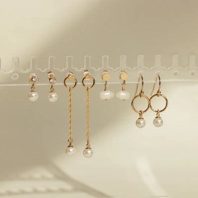 Bezel-Setting CZ-Stud-Ohrring Weiße Perle 925 Sterling Silber-Drop-Ohrring