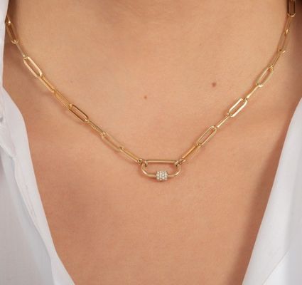 18K-Goldplattierte große Papierklammer 925 Sterling Silber Ovalkettenkette mit OEM
