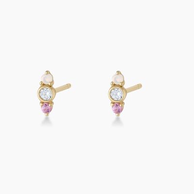 Weiße Opal und Pink Sapphire CZ Stud Ohrringe Drei Steine Kubik Zirkonia Studs
