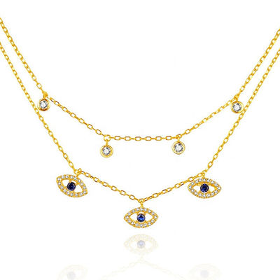 Doppelschicht Evil Eye Bezel Set Diamant Halskette Frauen Bezel Set Anhänger