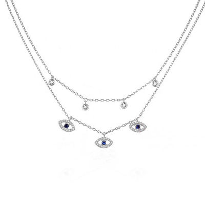 Doppelschicht Evil Eye Bezel Set Diamant Halskette Frauen Bezel Set Anhänger