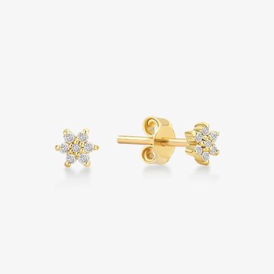 925 Sterling Silber Handgefertigt 18K Gold Plattiert Einfach Weiß CZ Blumen Magnetohrring