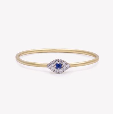 Classic Style Mini Pave Ring mit Diamant Auge und Blau Saphir in 925 Sterling Silber