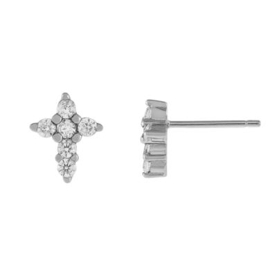 18K-Goldplattiert Mikron Pave Cross Stud Ohrring in 925 Sterling Silber für Mädchen