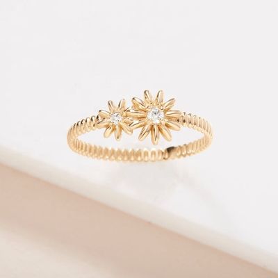 Fashion Gold Plattiert 925 Sterling Silber Daisy CZ Ring Frauen Eleganz Accessoire