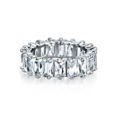 Klares Smaragdgeschnitt CZ Infinity Hochzeitsring 925 Silber Infinity Hochzeitsringe