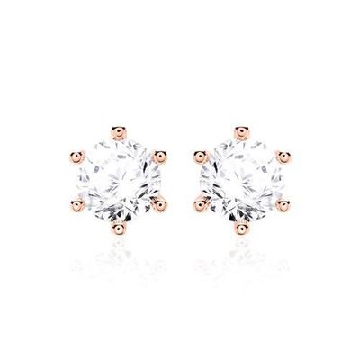 Sechs Klauen Weiße CZ Stud Ohrringe 925 Sterling Silber 18K Kubik Zirkonia Stud Ohrringe