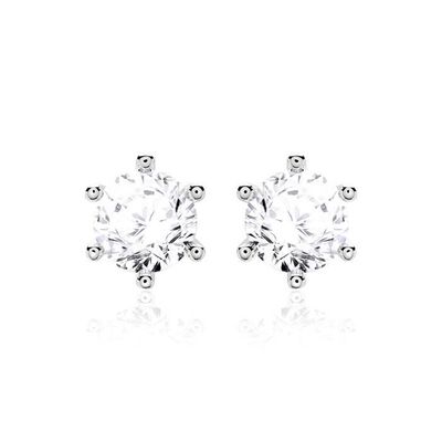 Sechs Klauen Weiße CZ Stud Ohrringe 925 Sterling Silber 18K Kubik Zirkonia Stud Ohrringe