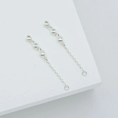 Drop Bezel Weiß Diamant 925 Sterling Silber Kette Ohrringe Mode