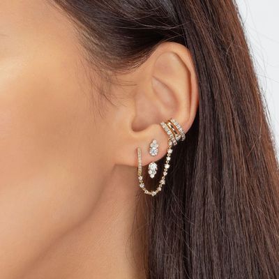Weiße Kubikzirkon-Cluster-Diamant-Stud-Jacke-Ohrringe 925 18K Goldplattiert