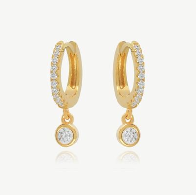 18K Goldplattiert S925 Silber Kleine Huggies Einzige Bezel Stein Hoops Ohrringe für Frauen