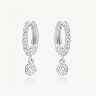 18K Goldplattiert S925 Silber Kleine Huggies Einzige Bezel Stein Hoops Ohrringe für Frauen