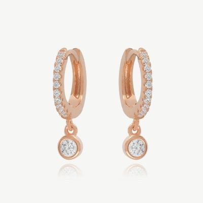 18K Goldplattiert S925 Silber Kleine Huggies Einzige Bezel Stein Hoops Ohrringe für Frauen