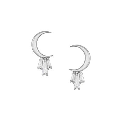 18K-Goldplattiert 925 Sterling Silber Baguette Moon Stud Ohrringe für Frauen AAA CZ Stein