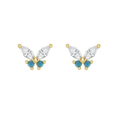18K Gold Marquise Schnitt Türkis CZ 925 Sterling Silber Schmetterling Stud Ohrringe für Frauen