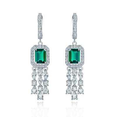 Echtes Sterling Silber 925 Grün Baguette CZ Diamant-Lange Hoop-Ohrringe für Unisex-Tragen