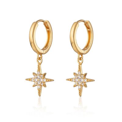 Luxus Starburst Gold überzogene Hoop Ohrringe 925 Gold überzogene kleine Hoop Ohrringe