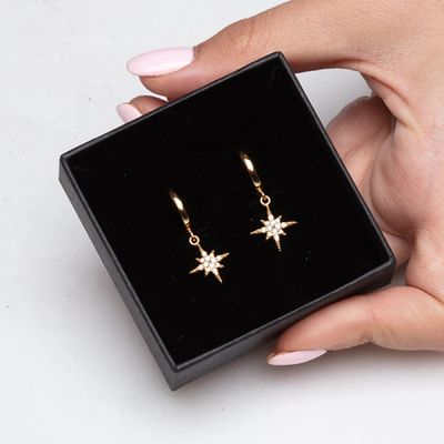 Luxus Starburst Gold überzogene Hoop Ohrringe 925 Gold überzogene kleine Hoop Ohrringe