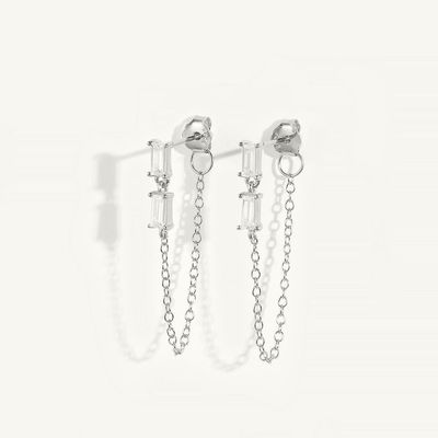 Verkauf Baguette Kubik Zirkon Threader Stud Ohrring Schmuck 925 Sterling Silber für Frauen