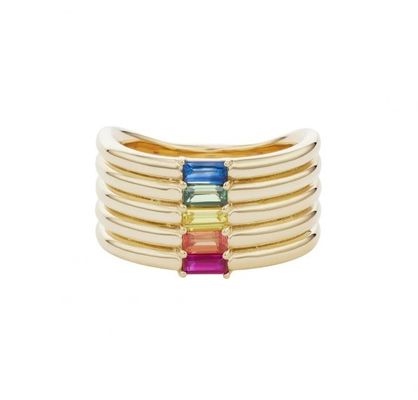 18K Gold Plattiert Regenbogen Baguette Schnitt CZ Multi Fashion 925 Sterling Silber Frauen Ringe