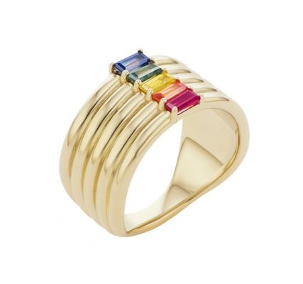 18K Gold Plattiert Regenbogen Baguette Schnitt CZ Multi Fashion 925 Sterling Silber Frauen Ringe