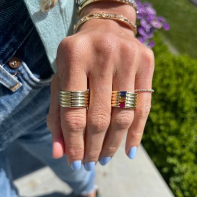 18K Gold Plattiert Regenbogen Baguette Schnitt CZ Multi Fashion 925 Sterling Silber Frauen Ringe
