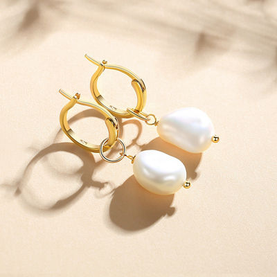 925 Sterling Silber 18K Gold Plattiert Süßwasser Perlen Hoop Ohrringe für Frauen