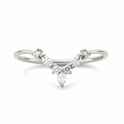 V-förmige Stapelringe mit Rund- und Marquiseweiß CZ in 925 Sterling Silber