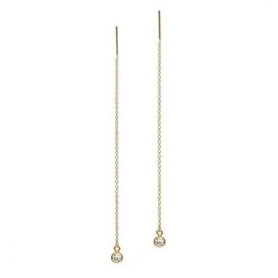925 Sterling Silber Einfach 18K vergoldete Frauen-Bezel Drop Chain Threader Ohrringe