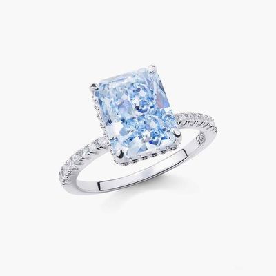 Silberplattierte Baguette Blauer Diamant 5A Eisschnitt CZ Verlobungsring für Frauen 925 Sterling Silber