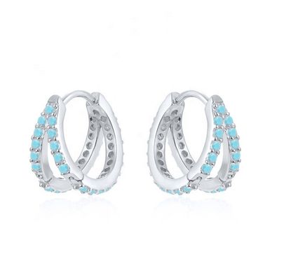 Rhodiumbeschichtung Doppelturkis 925 Sterling Silber Kubik Zirkonia Ohrring für Frauen