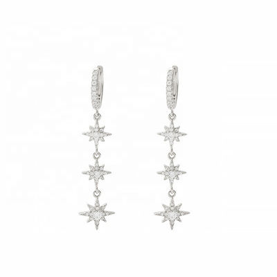 Goldplattierte 925-Silber-Brasilianische Starburst-Lange-Dangle-Hoop-Ohrringe für Frauen