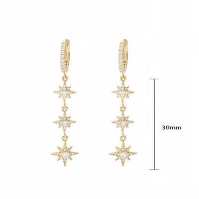 Goldplattierte 925-Silber-Brasilianische Starburst-Lange-Dangle-Hoop-Ohrringe für Frauen